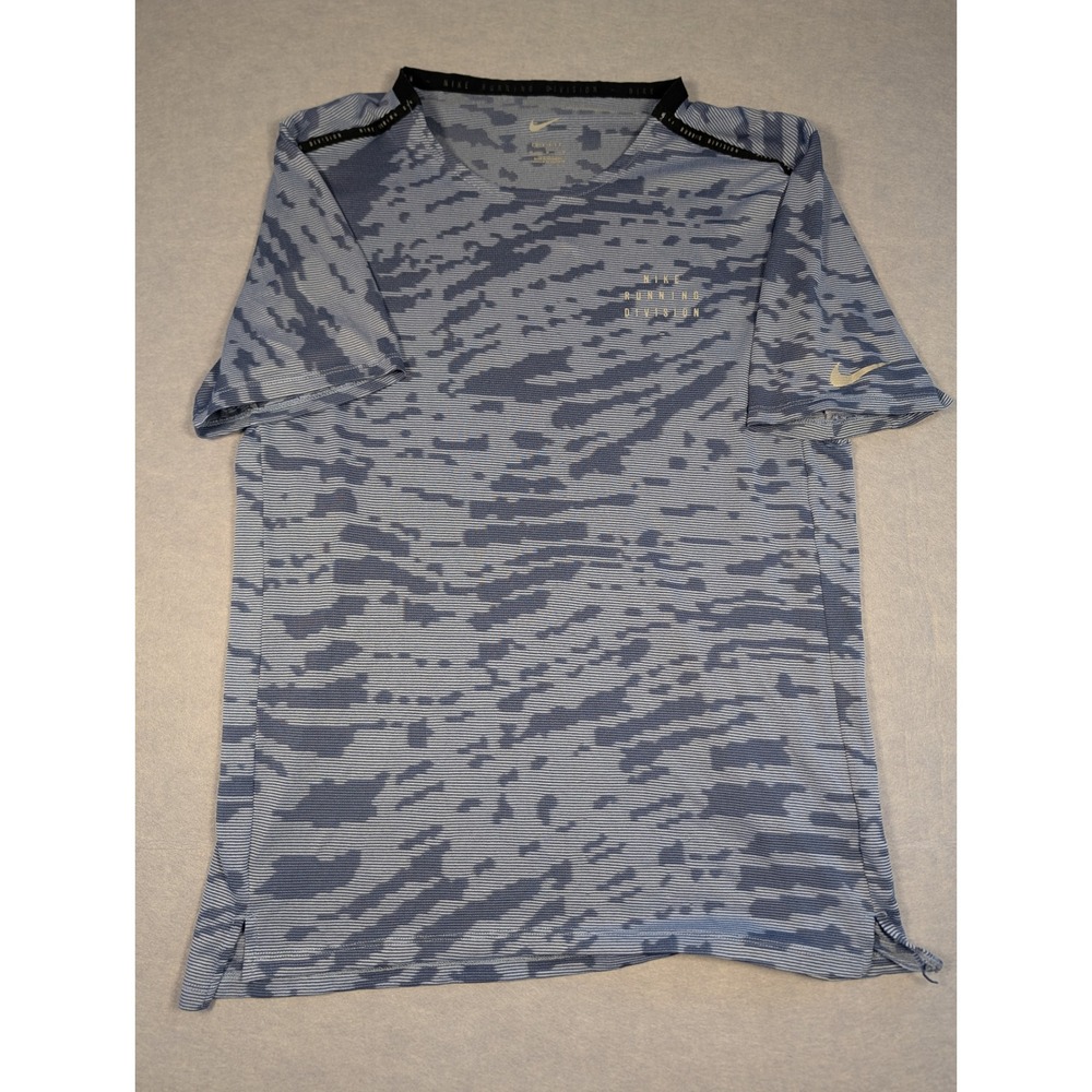 Nike Running Division Shirt Mens Medium Blue Camo Dri-FIT Training Top Excellent